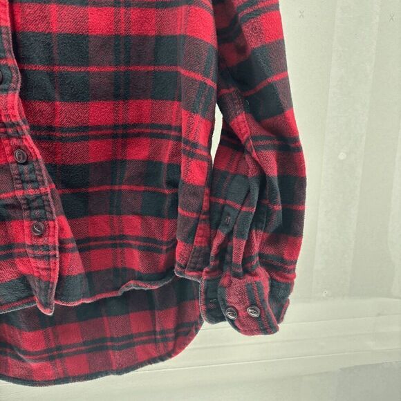 LL BEAN Women's Red and Black Plaid Flannel Top Long Sleeve Womens Shirt Size S - Picture 3 of 6